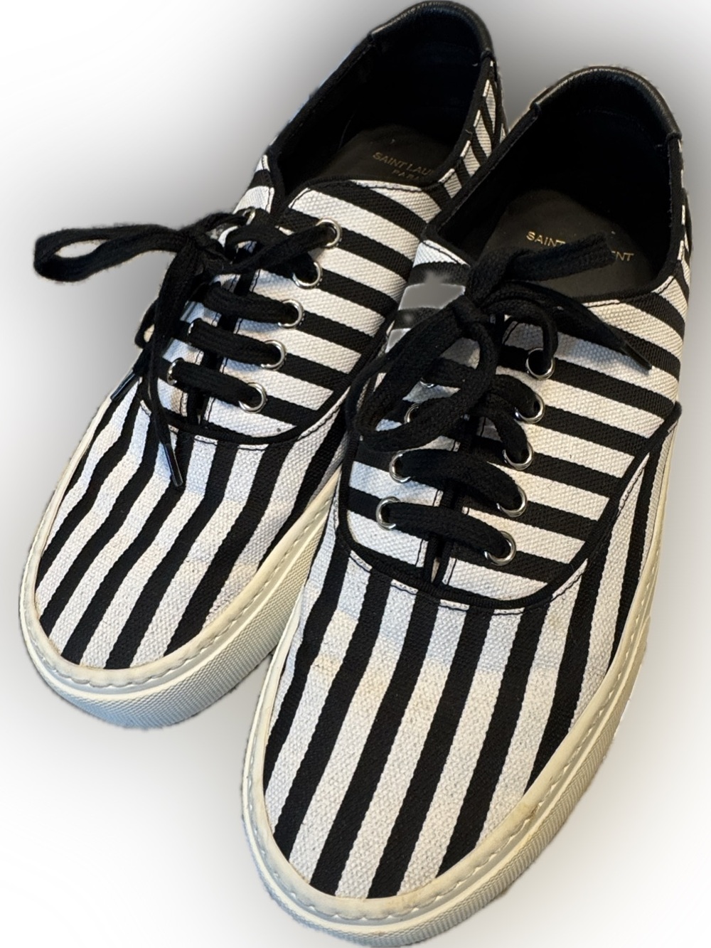 Saint Laurent Black & White Striped Canvas Low-Top Sneakers 41